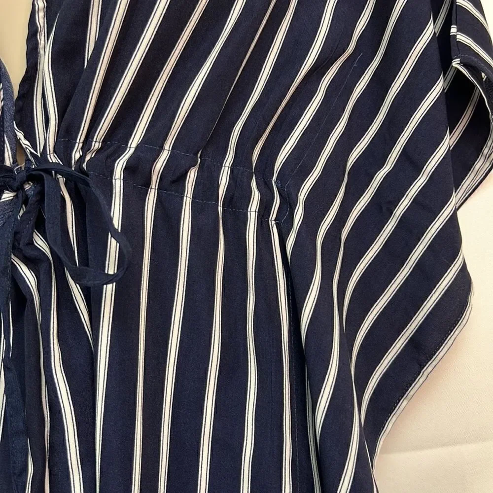 AvidLove navy blue and white striped swim cover up. Size small NWT
